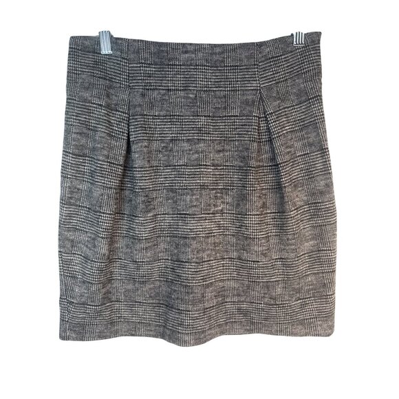 Banana Republic Size 4 Plaid Wool Blend Skirt Gray Black White - Picture 2 of 12